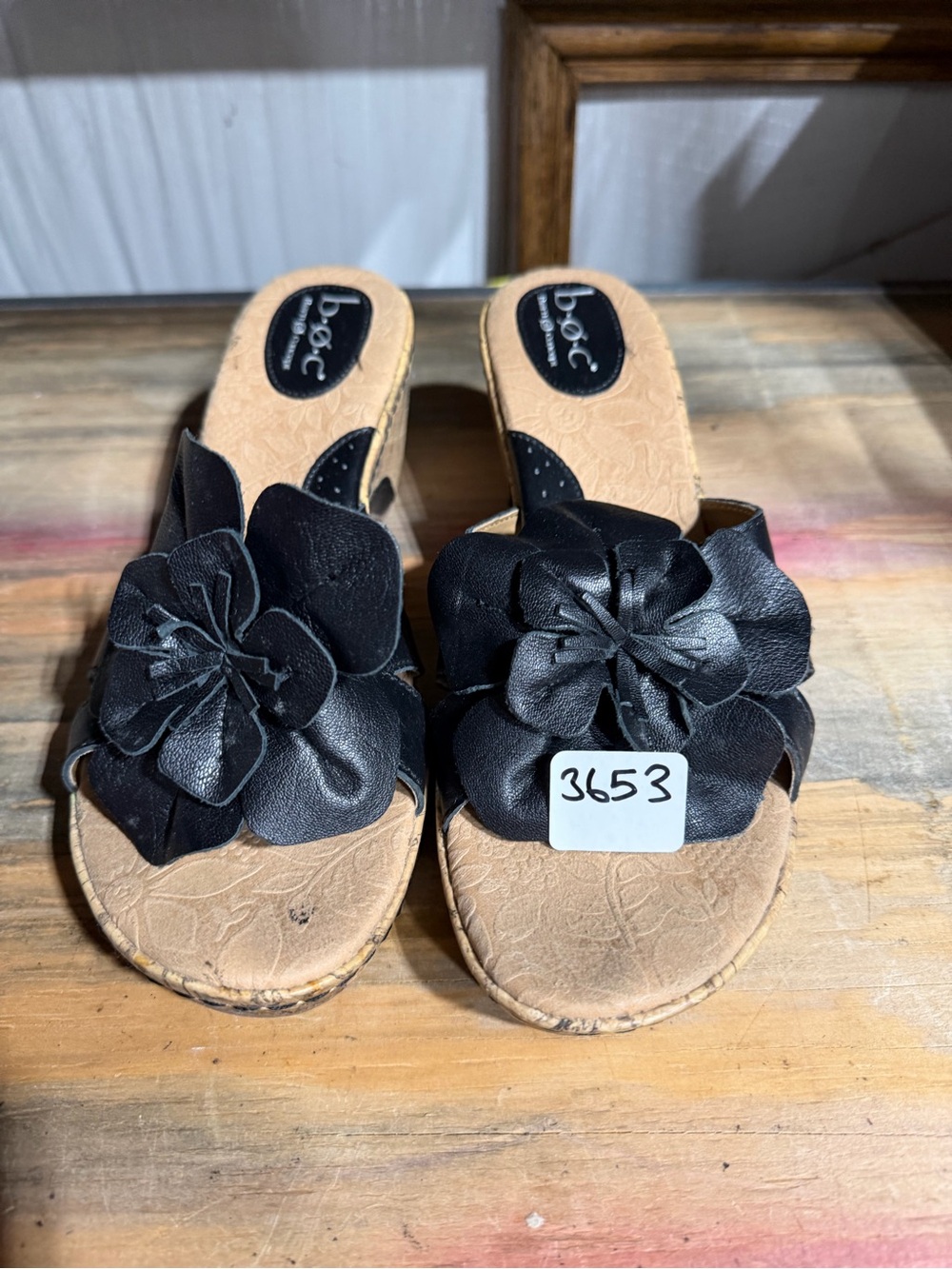 #3653-b.o.c. Women's Black Floral Slide Mules with Cushioned Footbed